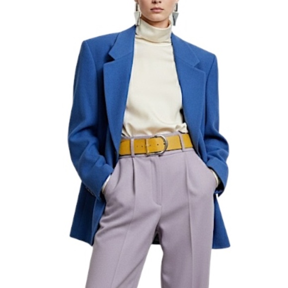 Vintage 80s wool Angora cobalt blue single breasted old money blazer jacket 46 - Picture 1 of 15